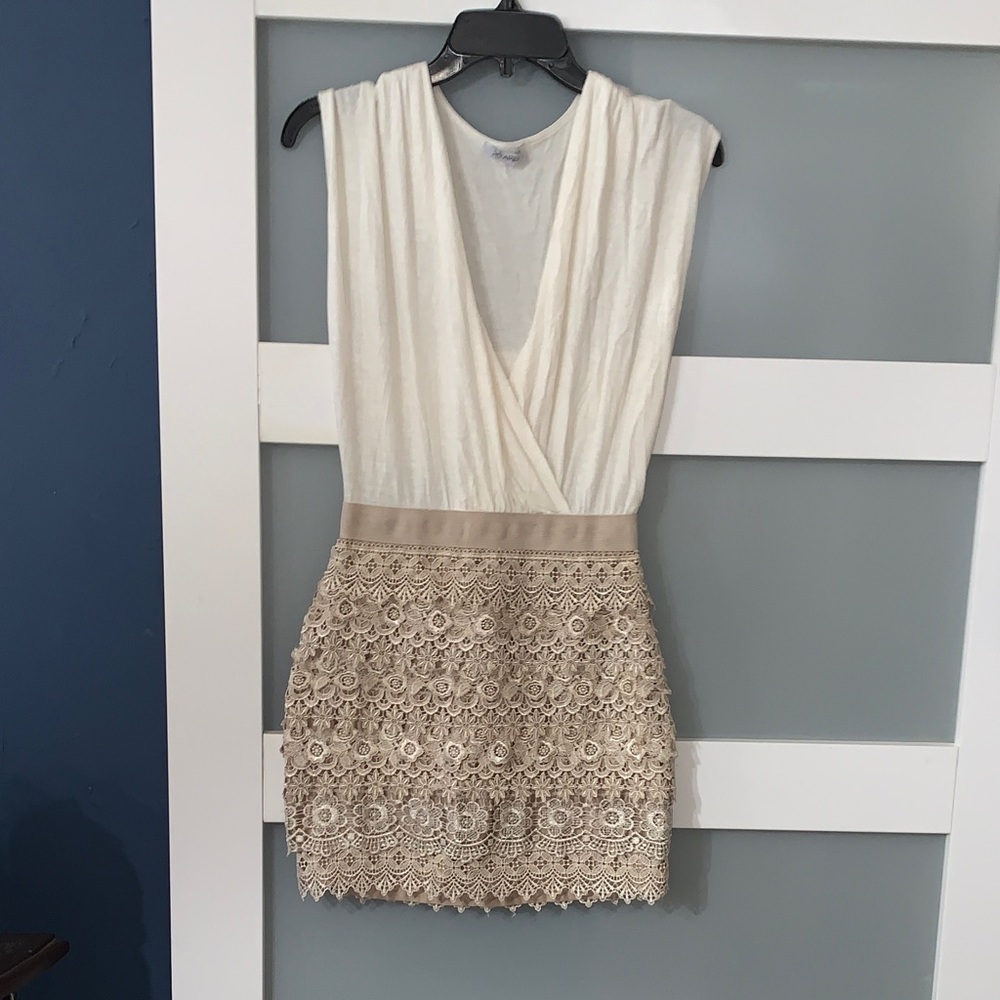 Xtaren Cream and Tan Lace Mini Dress